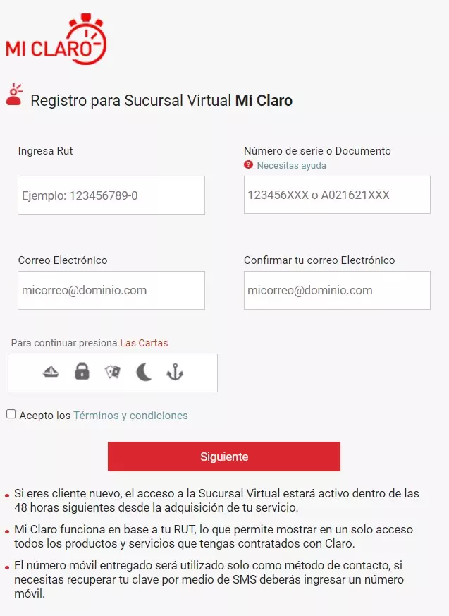 Registro sucursal virtual claro